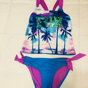 Justice Girls Sequin Blue & Purple Fun 2pc Tankini